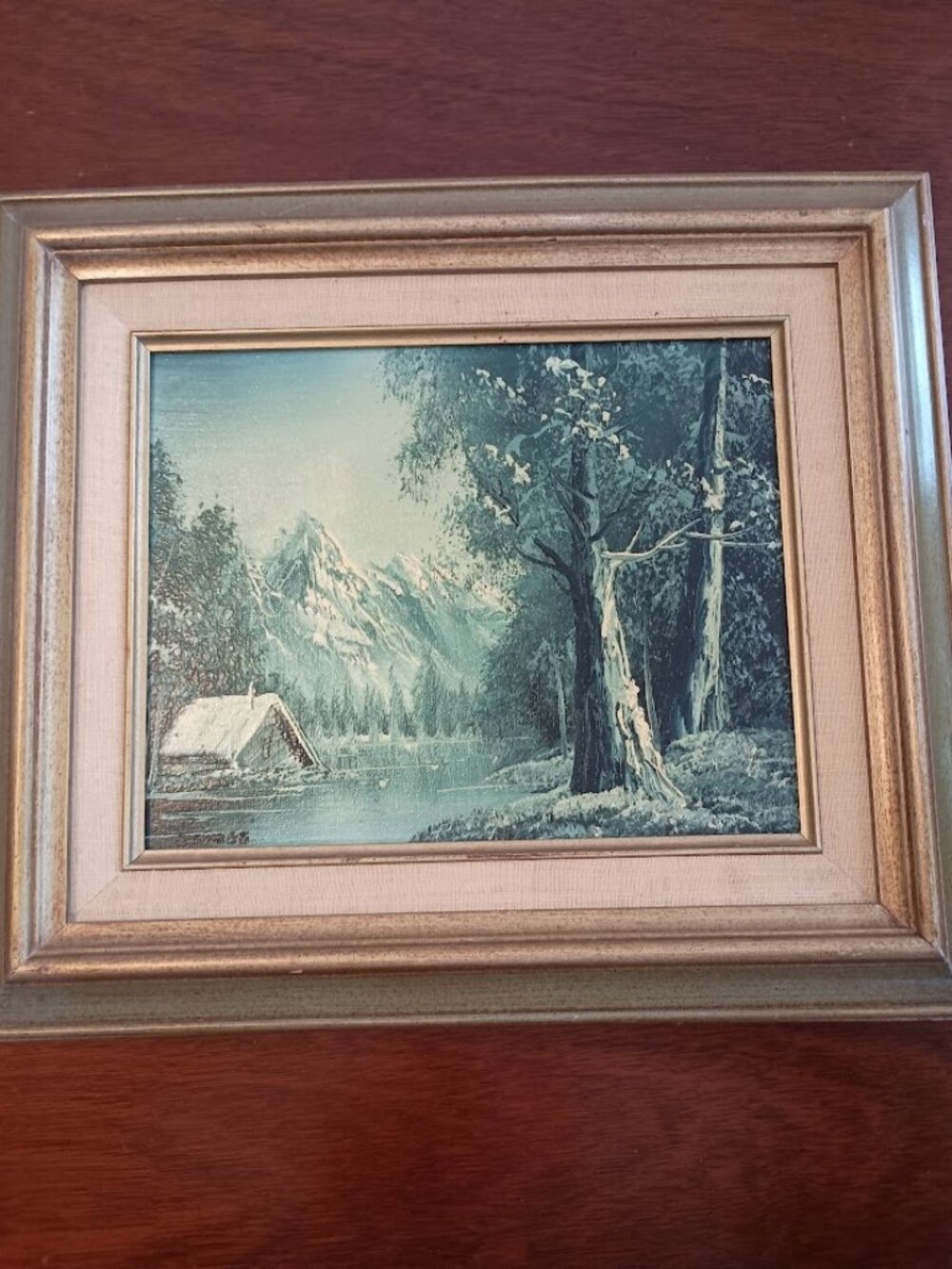 Vintage Framed Original Oil Painting of Mountain Landscape 8 x 10 in Frame